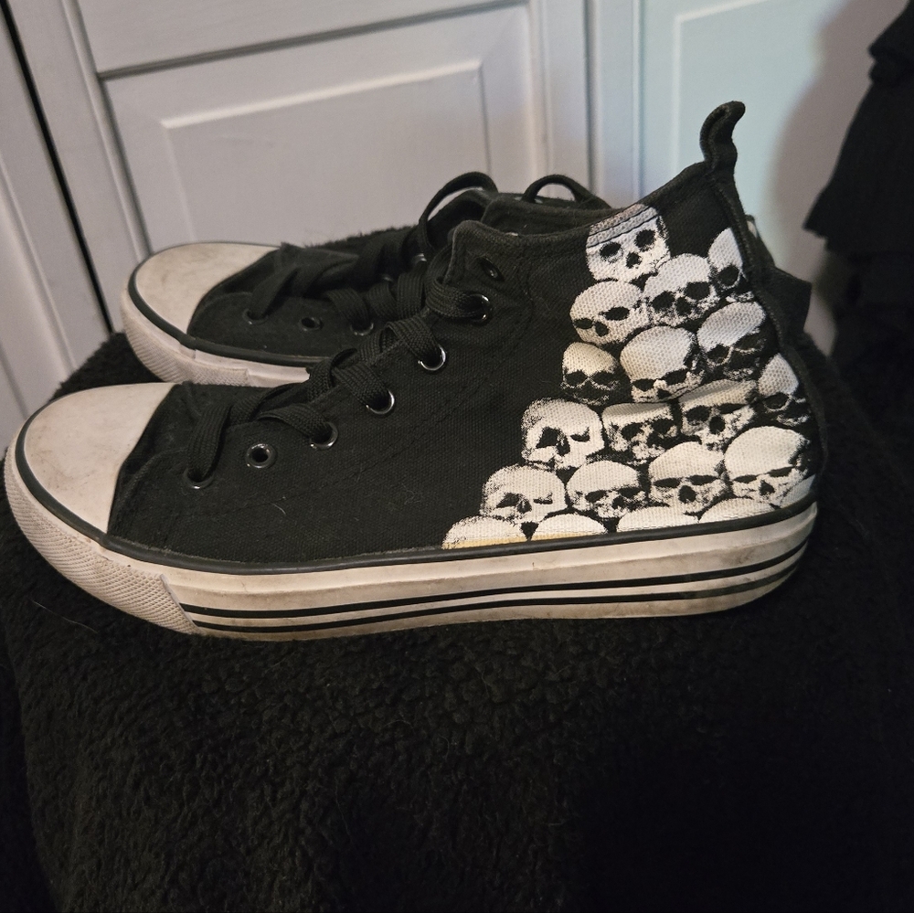Black Skull High-Top Sneakers